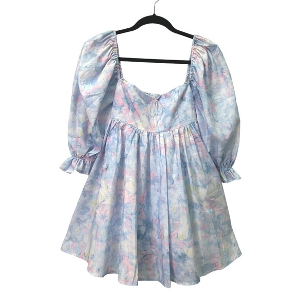 Dandelion Dresses & Skirts - Dandelion Blue Lavender Floral Print Puff Sleeve Babydoll Dress S